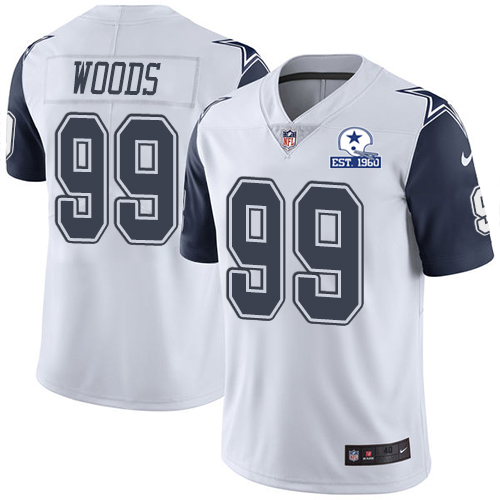 Dallas Cowboys #99 Antwaun Woods White Men's Stitched With Established In 1960 Patch Limited Rush Jersey Men's