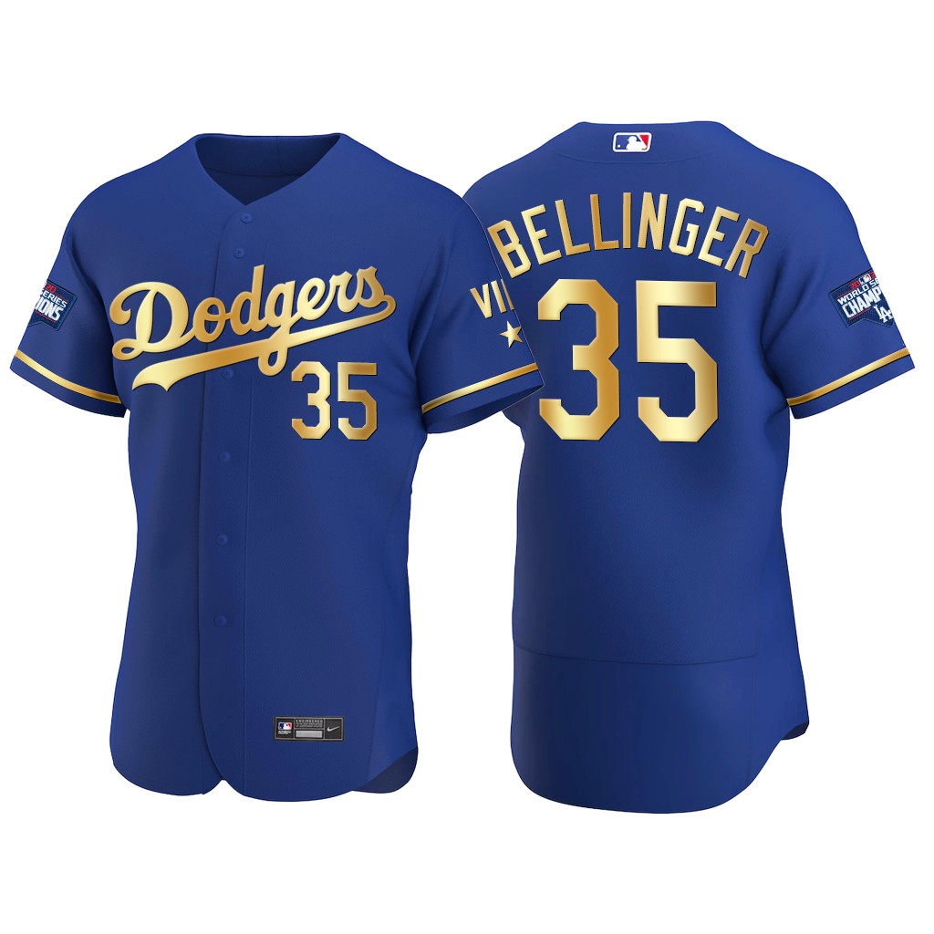 Los Angeles Dodgers #35 Cody Bellinger Men's Authentic 2021 Gold Program World Series Champions Jersey Royal