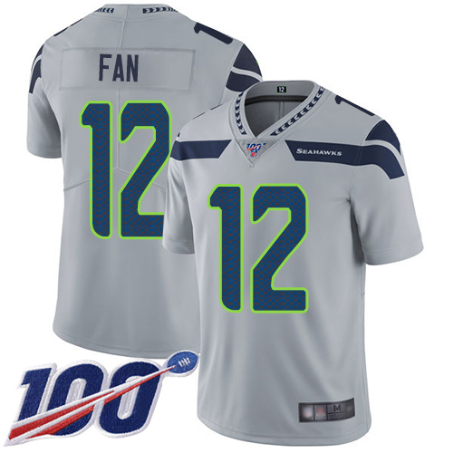 Seahawks #12 Fan Grey Alternate Youth Stitched 100th Season Vapor Limited Jersey