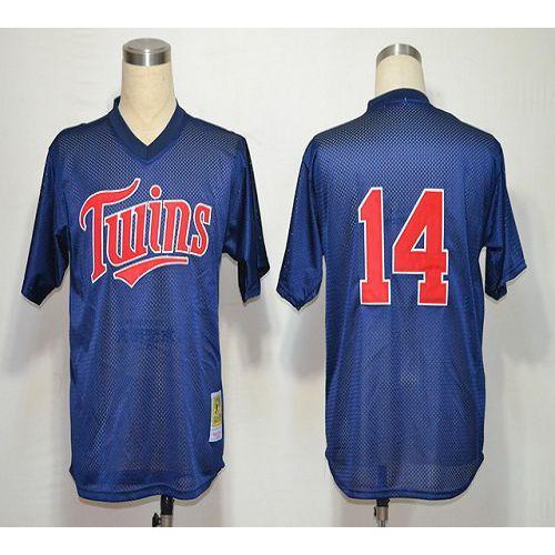 Mitchell And Ness 1991 Minnesota Twins #14 Kent Hrbek Navy Blue Stitched Jersey Men's
