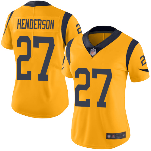 Los Angeles Rams #27 Darrell Henderson Gold Women's Stitched Limited Rush Jersey Womens