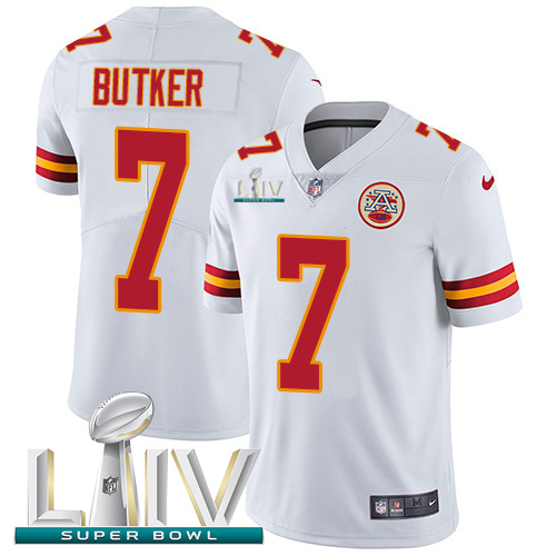 Chiefs #7 Harrison Butker White Super Bowl LIV 2020 Men's Stitched Vapor Untouchable Limited Jersey