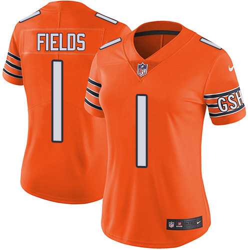Bears #1 Justin Fields Orange Women's Stitched Limited Rush Jersey