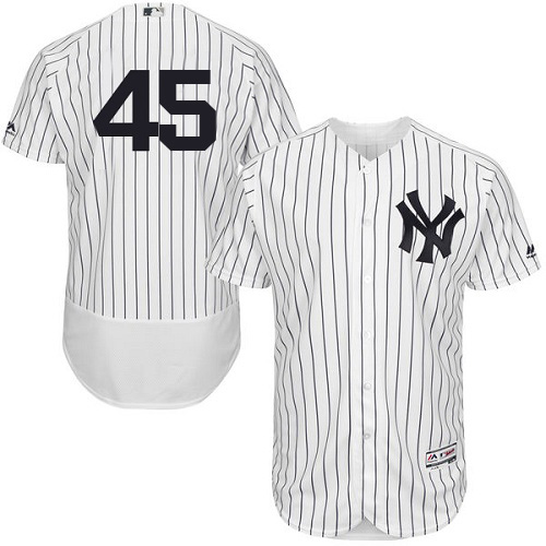 New York Yankees #45 Luke Voit White Strip Flexbase Authentic Collection Stitched Jersey Men's