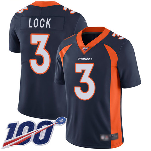 Denver Broncos #3 Drew Lock Navy Blue Alternate Men's Stitched 100th Season Vapor Limited Jersey Men's
