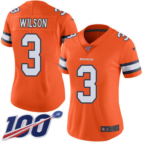 Broncos #3 Russell Wilson Orange Women's Stitched Limited Rush 100th Season Jersey