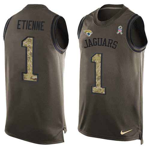 Jaguars #1 Travis Etienne Green Men's Stitched Limited Salute To Service Tank Top Jersey