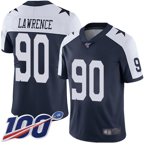 Cowboys #90 Demarcus Lawrence Navy Blue Thanksgiving Men's Stitched 100th Season Vapor Throwback Limited Jersey
