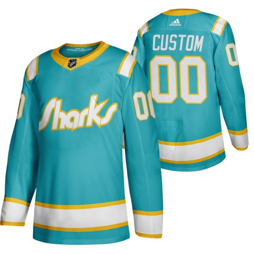 San Jose Sharks Custom Men's Adidas 2020 Throwback Authentic Player Jersey Teal