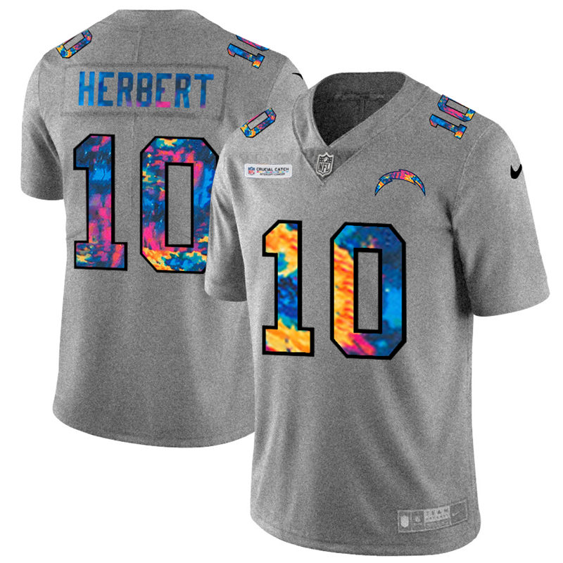 Los Angeles Chargers #10 Justin Herbert Men's Multi-Color 2020 Crucial Catch Jersey Greyheather