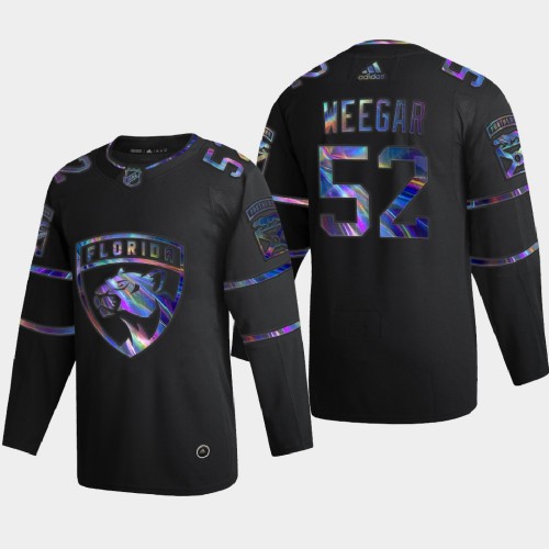 Florida Florida Panthers #52 MacKenzie Weegar Men's Iridescent Holographic Collection Jersey - Black Men's