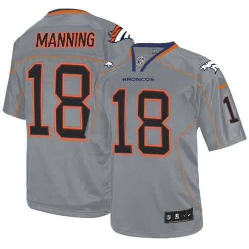 Broncos #18 Peyton Manning Lights Out Grey Youth Stitched Elite Jersey