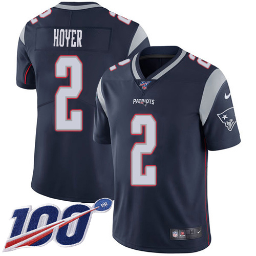 New England Patriots #2 Brian Hoyer Navy Blue Team Color Youth Stitched 100th Season Vapor Untouchable Limited Jersey Youth