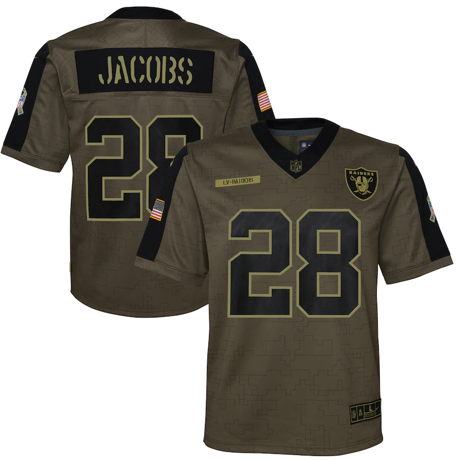 Las Vegas Raiders #28 Josh Jacobs Olive Youth 2021 Salute To Service Game Jersey
