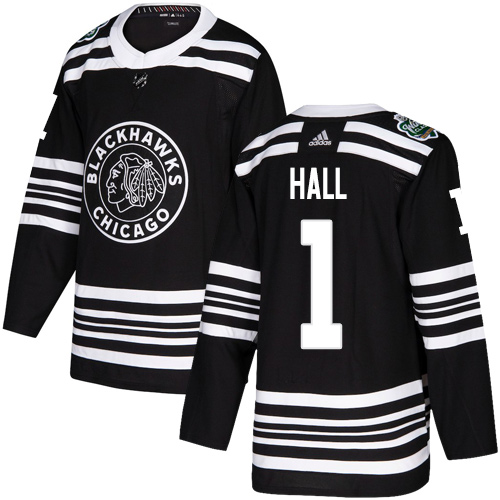 Adidas Chicago Blackhawks #1 Glenn Hall Black Authentic 2019 Winter Classic Stitched Jersey Men's