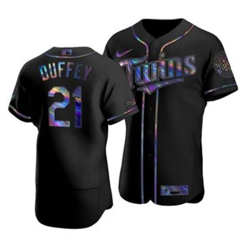 Minnesota Minnesota Twins #21 Tyler Duffey Men's Iridescent Holographic Collection Jersey - Black Men's