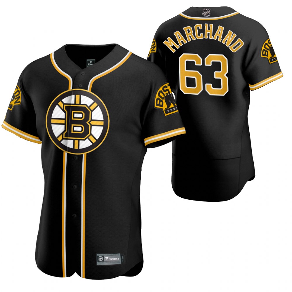 Boston Bruins #63 Brad Marchand Men's 2020 X Crossover Edition Baseball Jersey Black