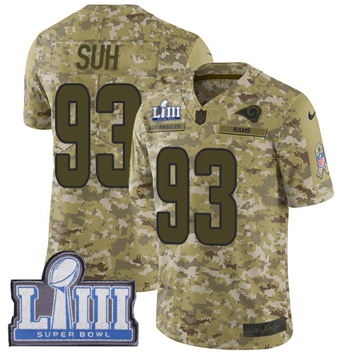 Los Angeles Rams #93 Ndamukong Suh Camo Super Bowl LIII Bound Youth Stitched Limited 2018 Salute to Service Jersey Youth