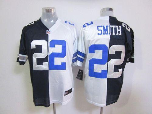 Cowboys #22 Emmitt Smith Navy Blue/White Men's Stitched Elite Split Jersey