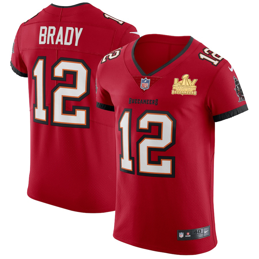 Tampa Bay Buccaneers #12 Tom Brady Men's Super Bowl LV Champions Patch Red Vapor Elite Jersey
