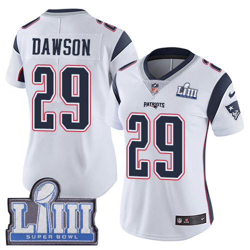 New England Patriots #29 Duke Dawson White Super Bowl LIII Bound Women's Stitched Vapor Untouchable Limited Jersey Womens