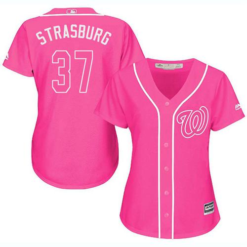 Washington Nationals #37 Stephen Strasburg Pink Fashion Women's Stitched Jersey Womens