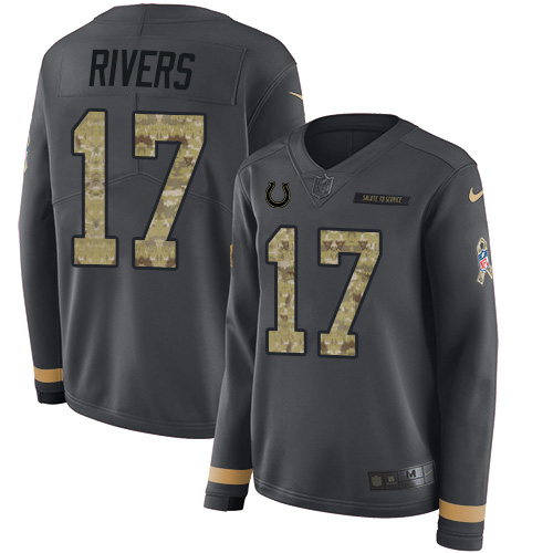 Indianapolis Colts #17 Philip Rivers Anthracite Salute to Service Women's Stitched Limited Therma Long Sleeve Jersey Womens