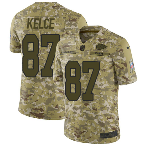 Chiefs #87 Travis Kelce Camo Youth Stitched Limited 2018 Salute To Service Jersey