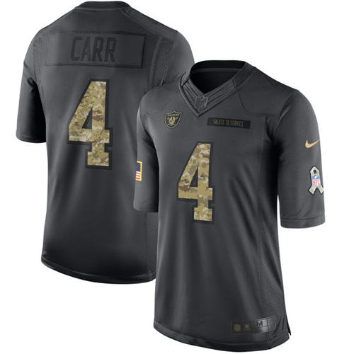 Raiders #4 Derek Carr Black Men's Stitched Limited 2016 Salute To Service Jersey