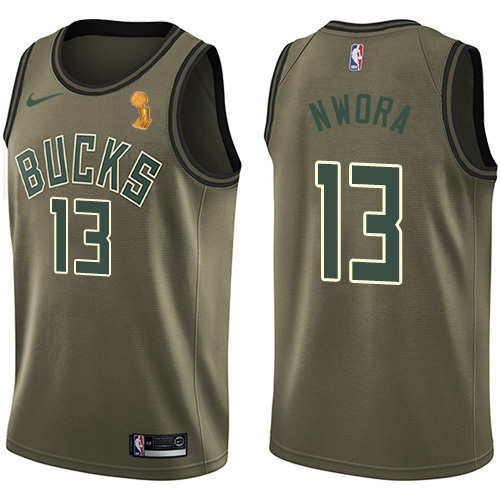 Milwaukee Bucks #13 Jordan Nwora Womens 2021 Finals Champions Swingman Salute to Service Jersey Green Womens