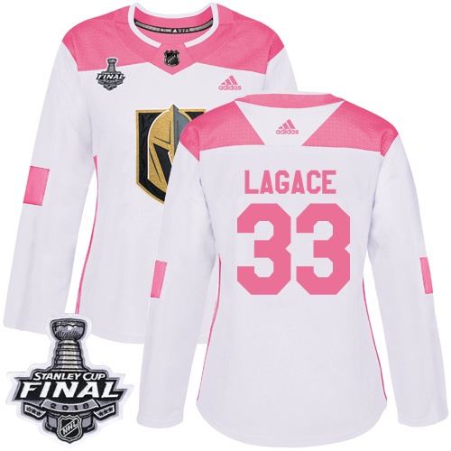 Adidas Golden Vegas Golden Knights #33 Maxime Lagace White/Pink Authentic Fashion 2018 Stanley Cup Final Women's Stitched Jersey Womens