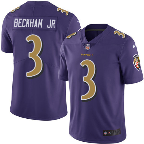 Ravens #3 Odell Beckham Jr. Purple Men's Stitched Limited Rush Jersey