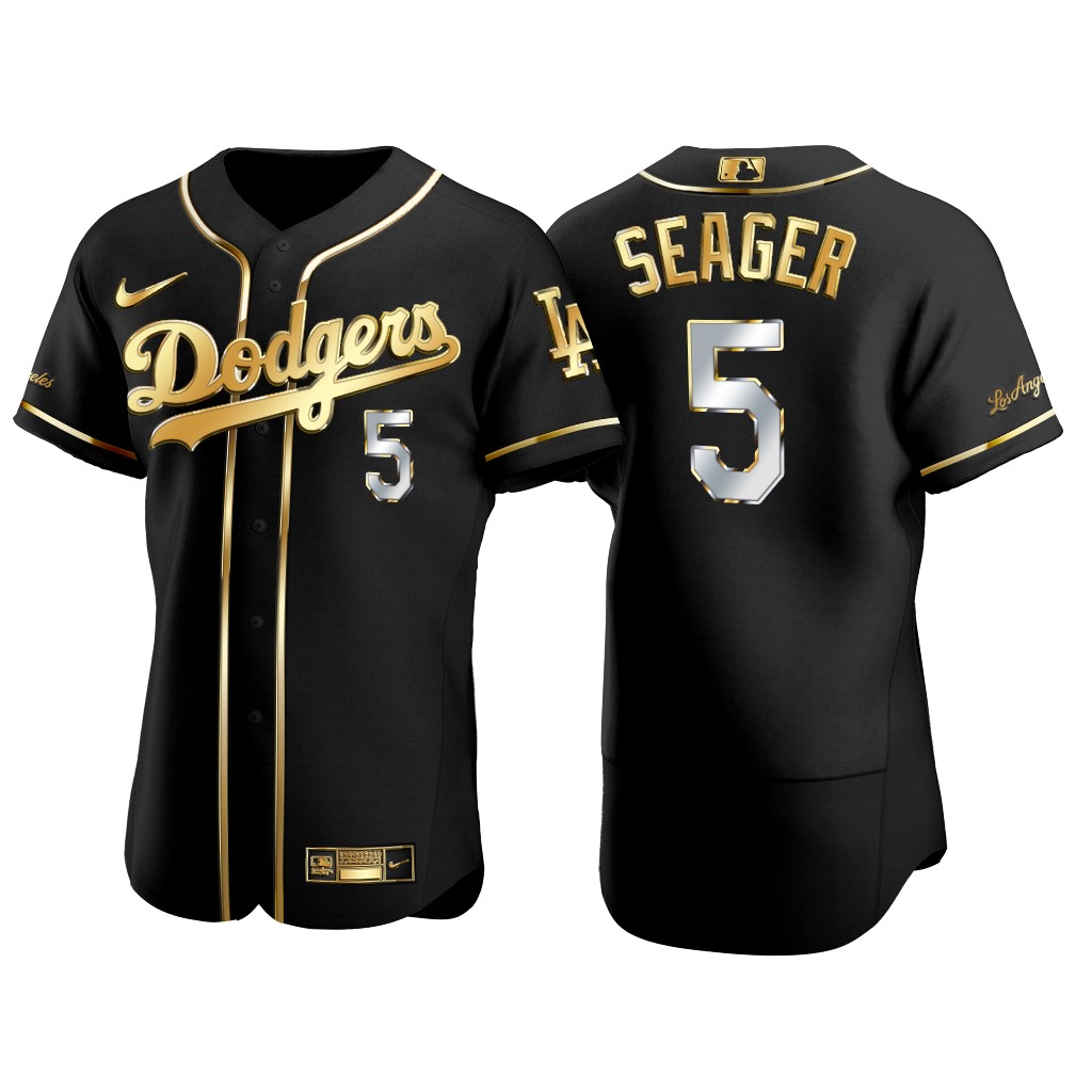 Los Angeles Dodgers #5 Corey Seager Men's Authentic 2021 Gold Program Jersey Black