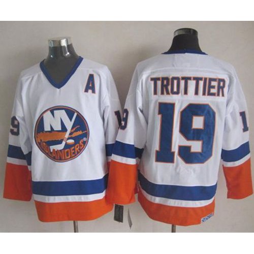 New York Islanders #19 Bryan Trottier White CCM Throwback Stitched Jersey Men's