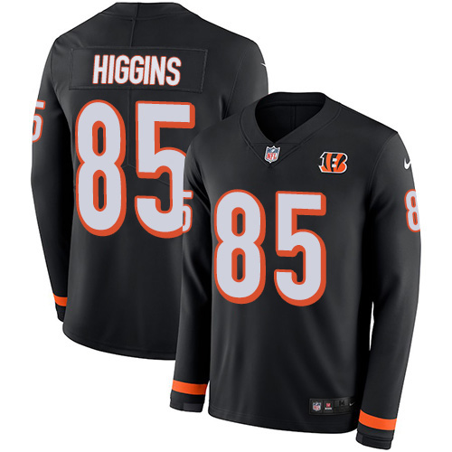 Bengals #85 Tee Higgins Black Team Color Men's Stitched Limited Therma Long Sleeve Jersey