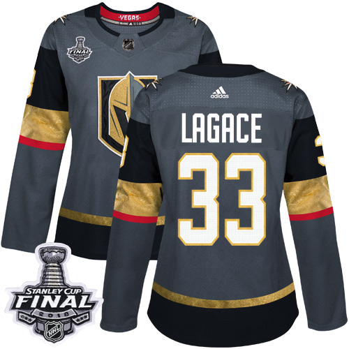 Adidas Golden Vegas Golden Knights #33 Maxime Lagace Grey Home Authentic 2018 Stanley Cup Final Women's Stitched Jersey Womens