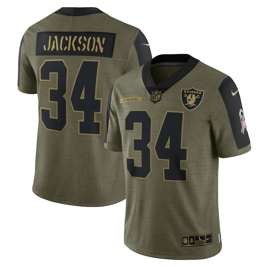 Las Vegas Raiders #34 Bo Jackson Olive 2021 Salute To Service Limited Player Jersey
