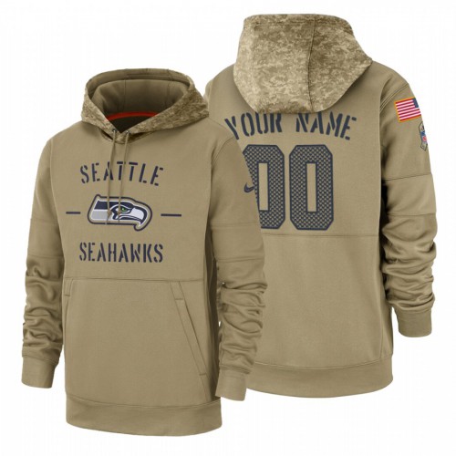 Seattle Seahawks Custom Tan 2019 Salute To Service Name & Number Sideline Therma Pullover Hoodie