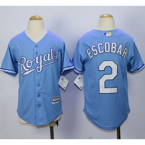 Kansas City Royals #2 Alcides Escobar Light Blue Alternate 1 Cool Base Stitched Youth Jersey Youth