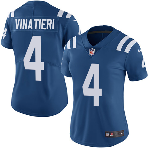 Indianapolis Colts #4 Adam Vinatieri Royal Blue Team Color Women's Stitched Vapor Untouchable Limited Jersey Womens