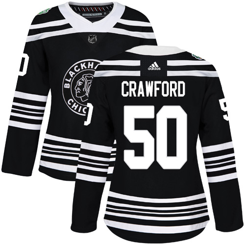 Adidas Chicago Blackhawks #50 Corey Crawford Black Authentic 2019 Winter Classic Women's Stitched Jersey Womens