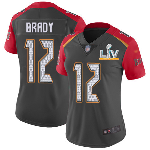 Buccaneers #12 Tom Brady Gray Women's Super Bowl LV Bound Stitched Limited Inverted Legend Jersey