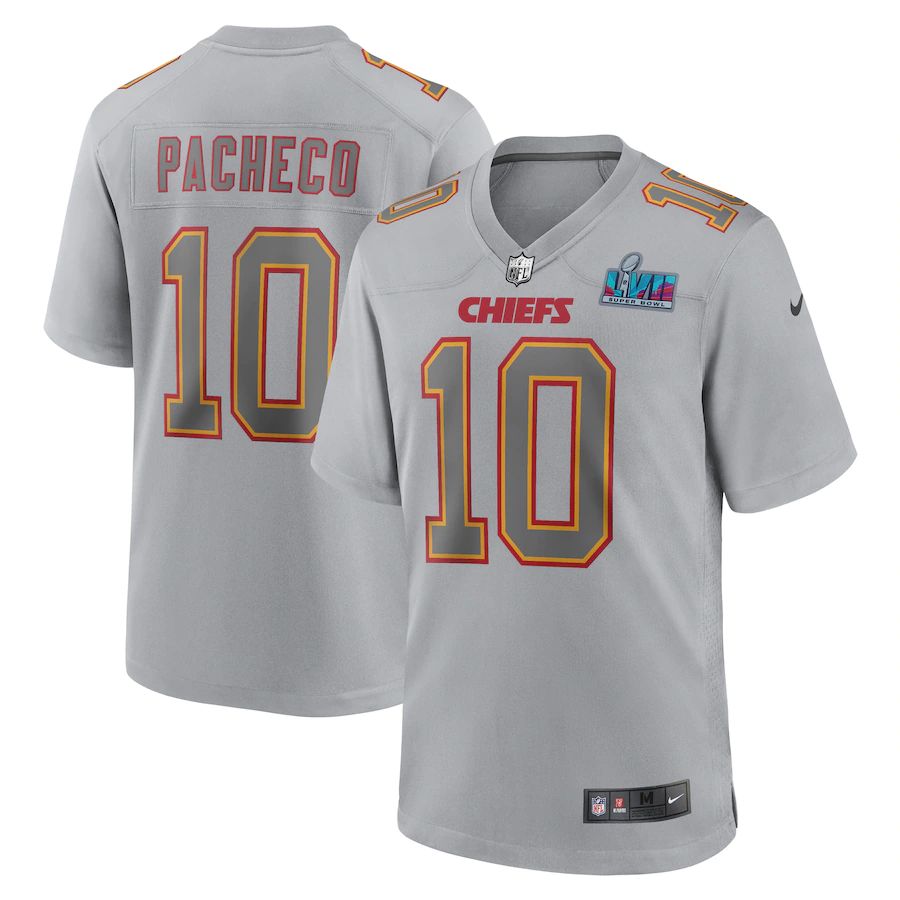 Chiefs #10 Isiah Pacheco Men's Super Bowl LVII Patch Atmosphere Fashion Game Jersey - Gray
