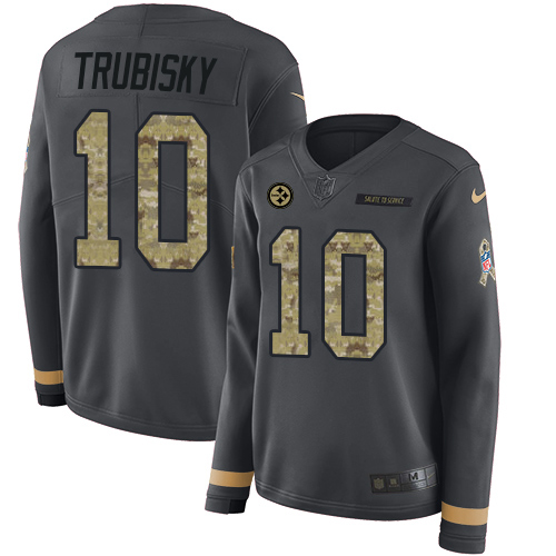 Steelers #10 Mitchell Trubisky Anthracite Salute To Service Women's Stitched Limited Therma Long Sleeve Jersey