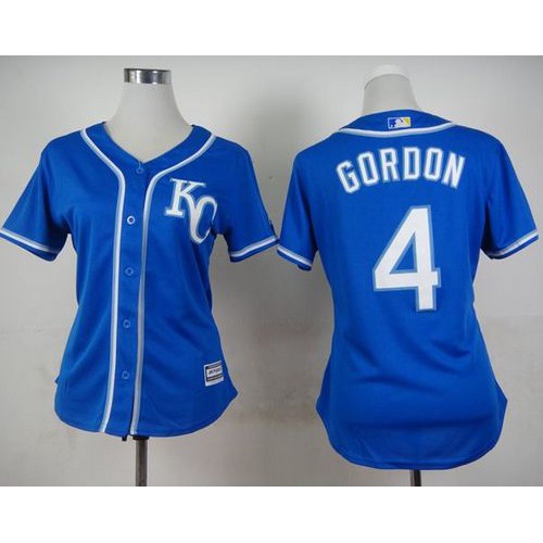 Kansas City Royals #4 Alex Gordon Blue Alternate 2 Women's Stitched Jersey Womens