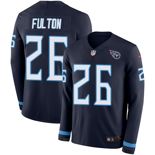 Tennessee Titans #26 Kristian Fulton Navy Blue Team Color Men's Stitched Limited Therma Long Sleeve Jersey Men's