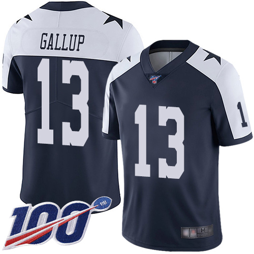 Cowboys #13 Michael Gallup Navy Blue Thanksgiving Men's Stitched 100th Season Vapor Throwback Limited Jersey