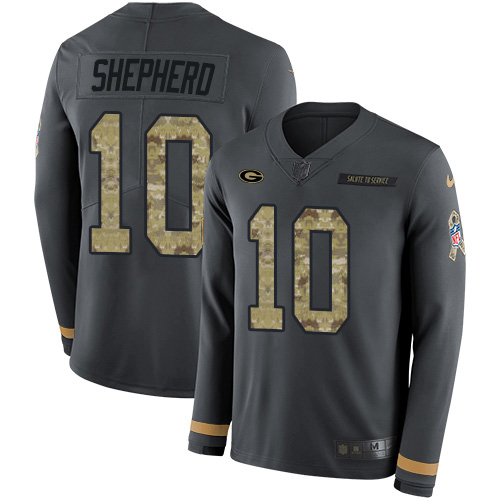 Green Bay Packers #10 Darrius Shepherd Anthracite Salute to Service Youth Stitched Limited Therma Long Sleeve Jersey Youth