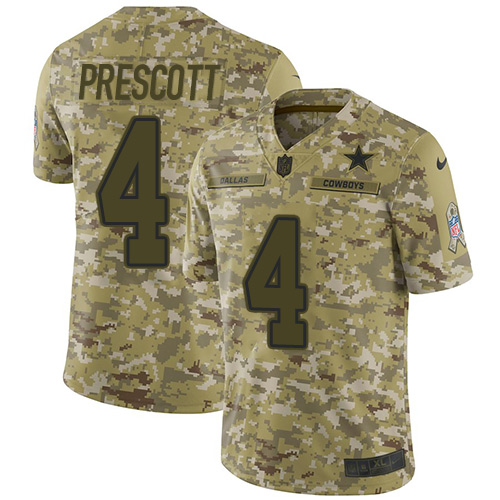 Cowboys #4 Dak Prescott Camo Men's Stitched Limited 2018 Salute To Service Jersey