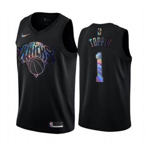 New York Knicks #1 Obi Toppin Mens Iridescent Holographic Collection Jersey - Black Mens